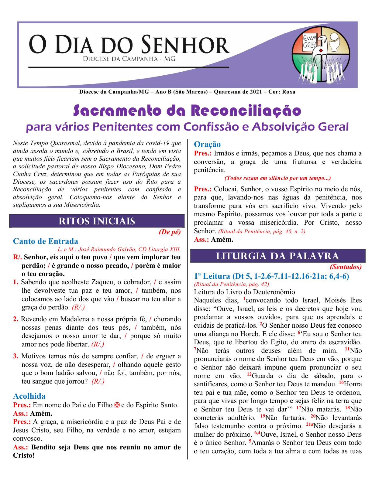 Licença para a Celebração Comunitária da Penitência com Absolvição Geral dos Pecados em tempo de Pandemia na Diocese da Campanha 0006
