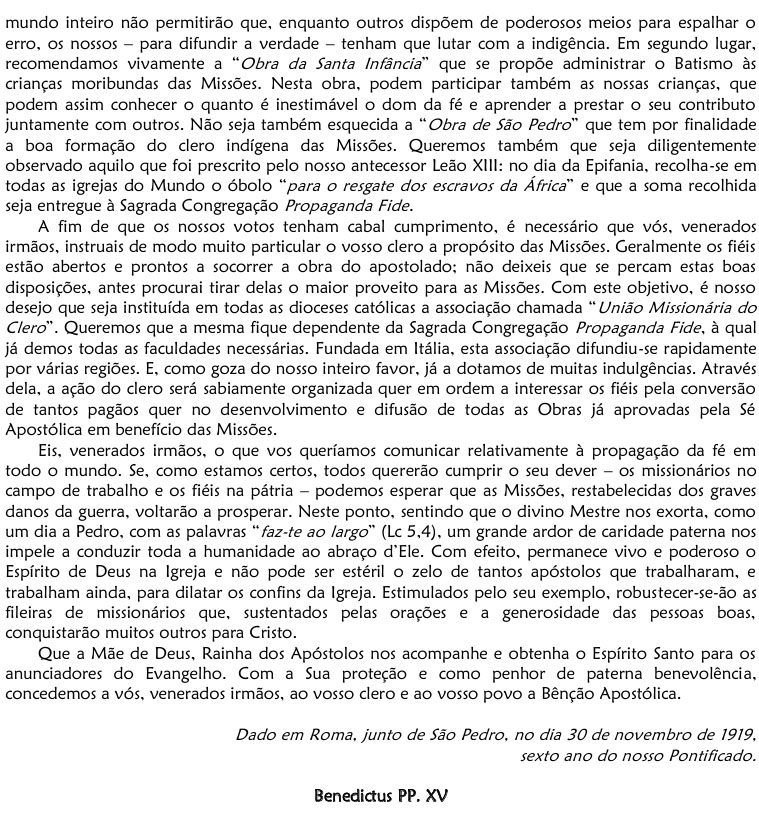 9. Carta Apostolica Maximum Illud - Bento XV 0007